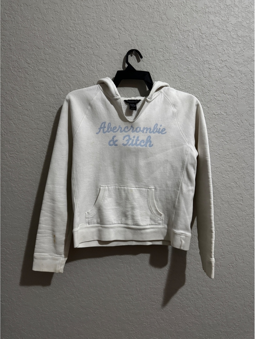 Vintage Y2K Abercrombie & Fitch Hoodie Large White Blue Script Logo Pullover